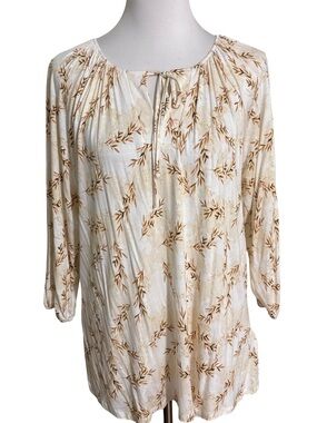 LuLaRoe Cream Blouse with Brown Leaf Print